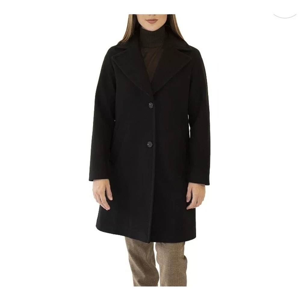 Nine West Timeless Trench Long Coat Black Size 2XL 2 Button Business Classic